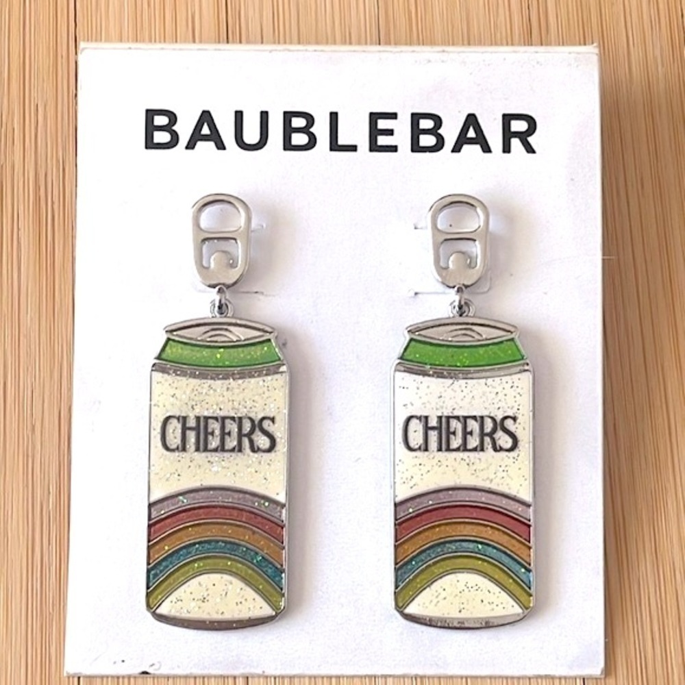 Brand New BaubleBar Cheers Pop Top Can Rainbow Glitter Drop Earrings